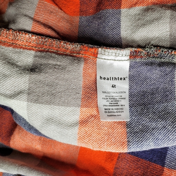Healthtex Orange Blue White Checked Plaid Button Down Flannel Shirt Size 4T EUC - Picture 3 of 15